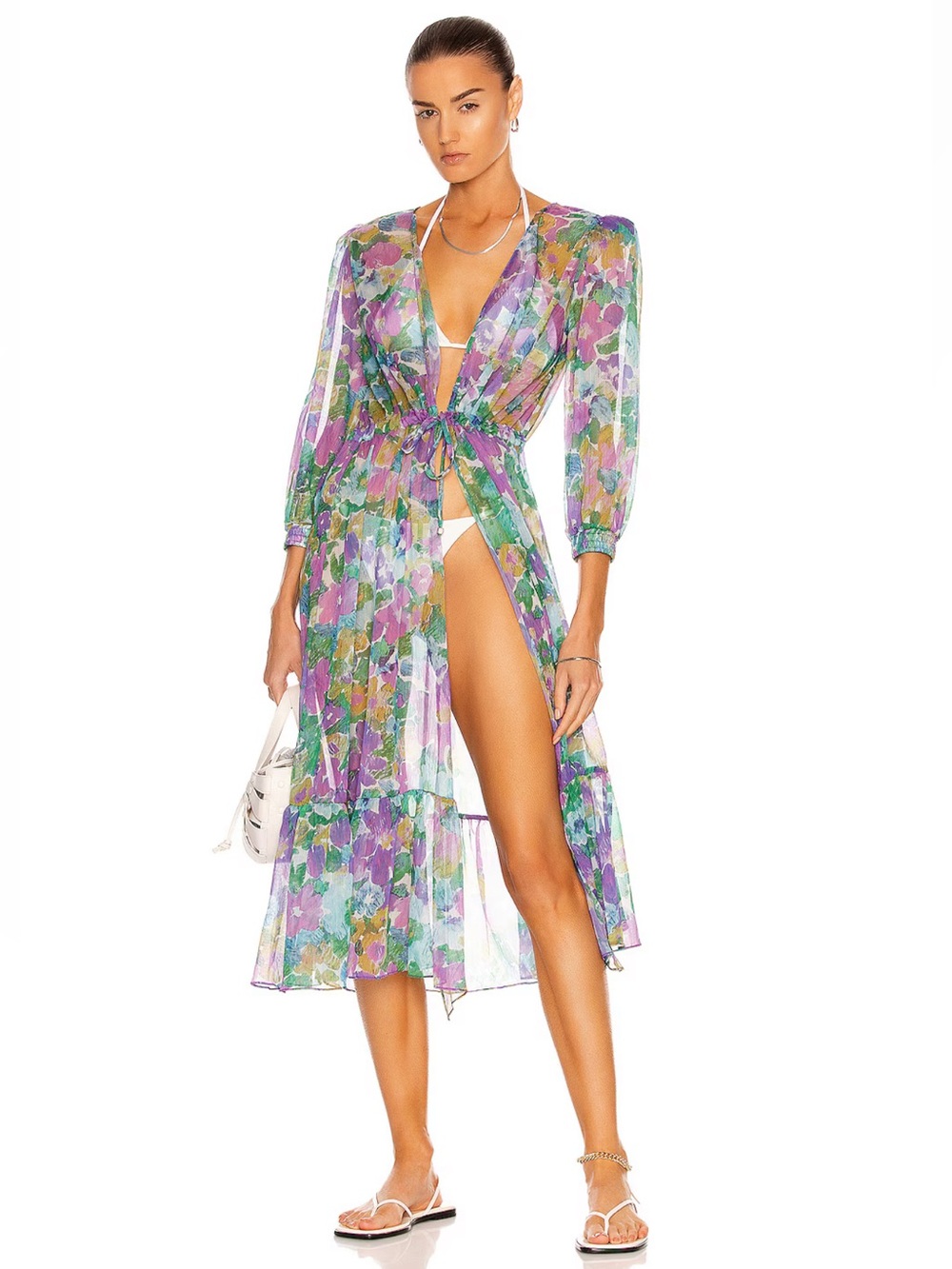 PATBO SIZE S Gabi Robe Dress purple floral midi cover up